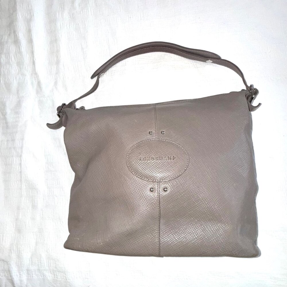Longchamp Taupe Leather Hobo Bag Shoulder Purse